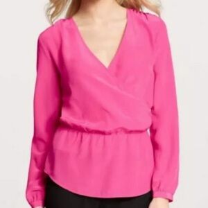 Ann Taylor Pink Silk Wrap Style Blouse Size S